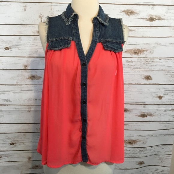 Double Zero Tops - Double Zero Jean & Coral Vest Shirt